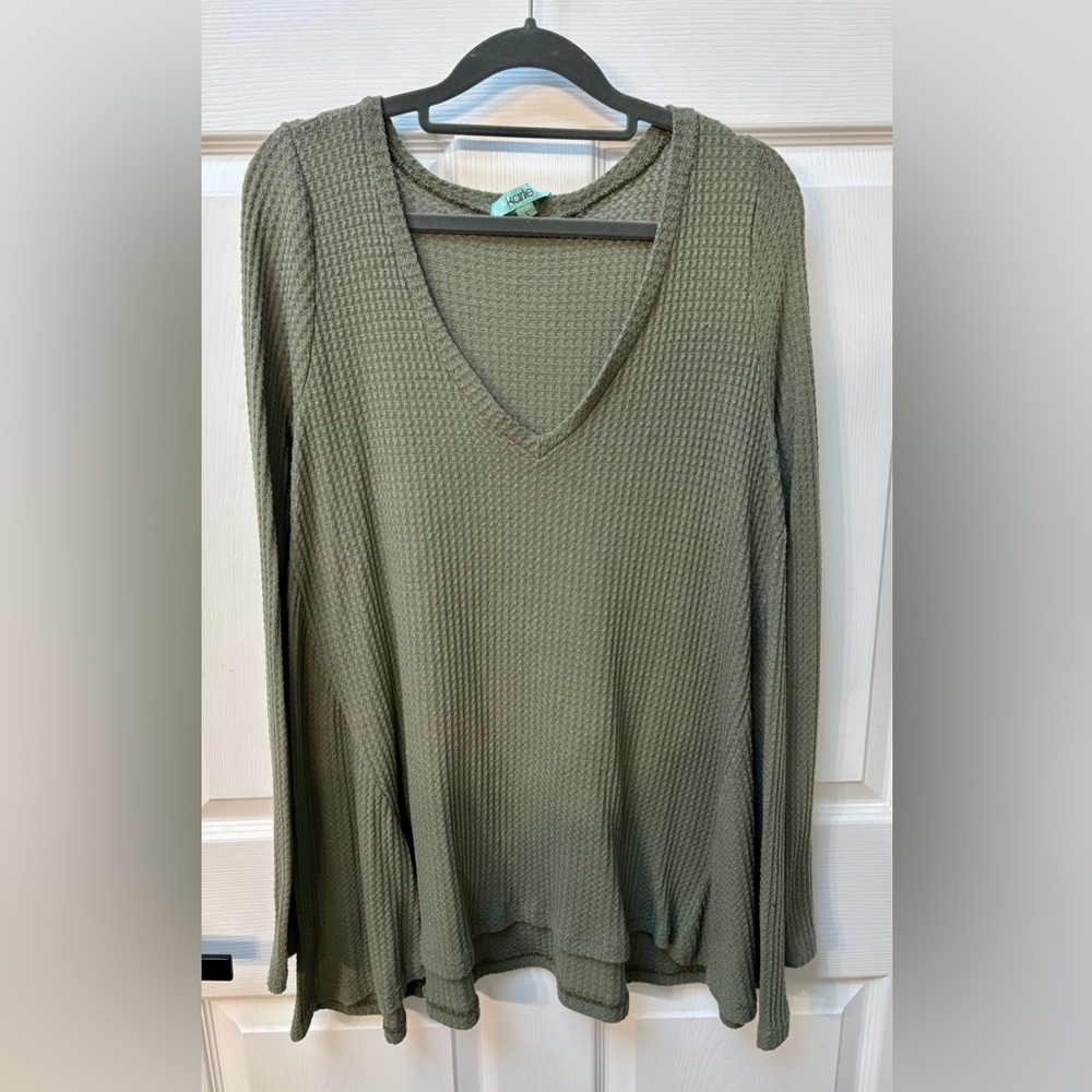 Karlie Sage Long Sleeve Waffle Knit Top